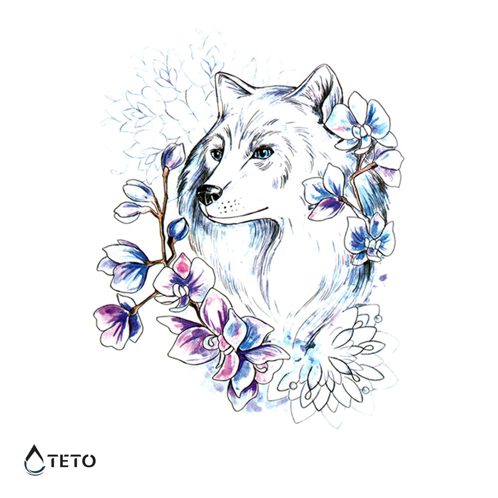 Perro y flores - Tatuajes Temporales TETO