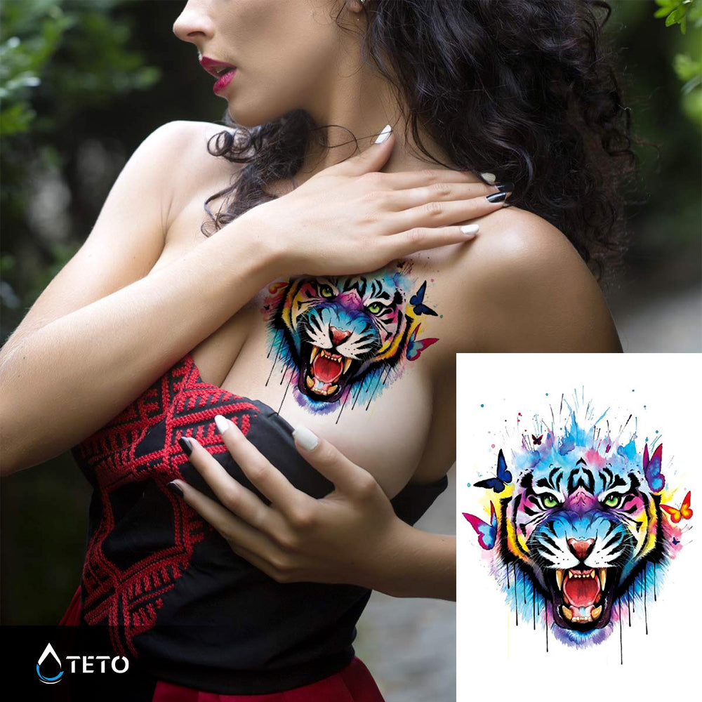 Tigre con mariposas - TETO - Tatuajes Temporales