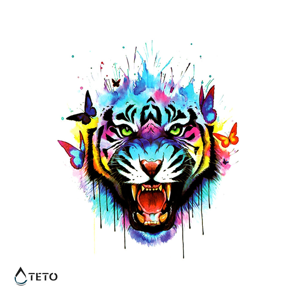Tigre con mariposas - TETO - Tatuajes Temporales