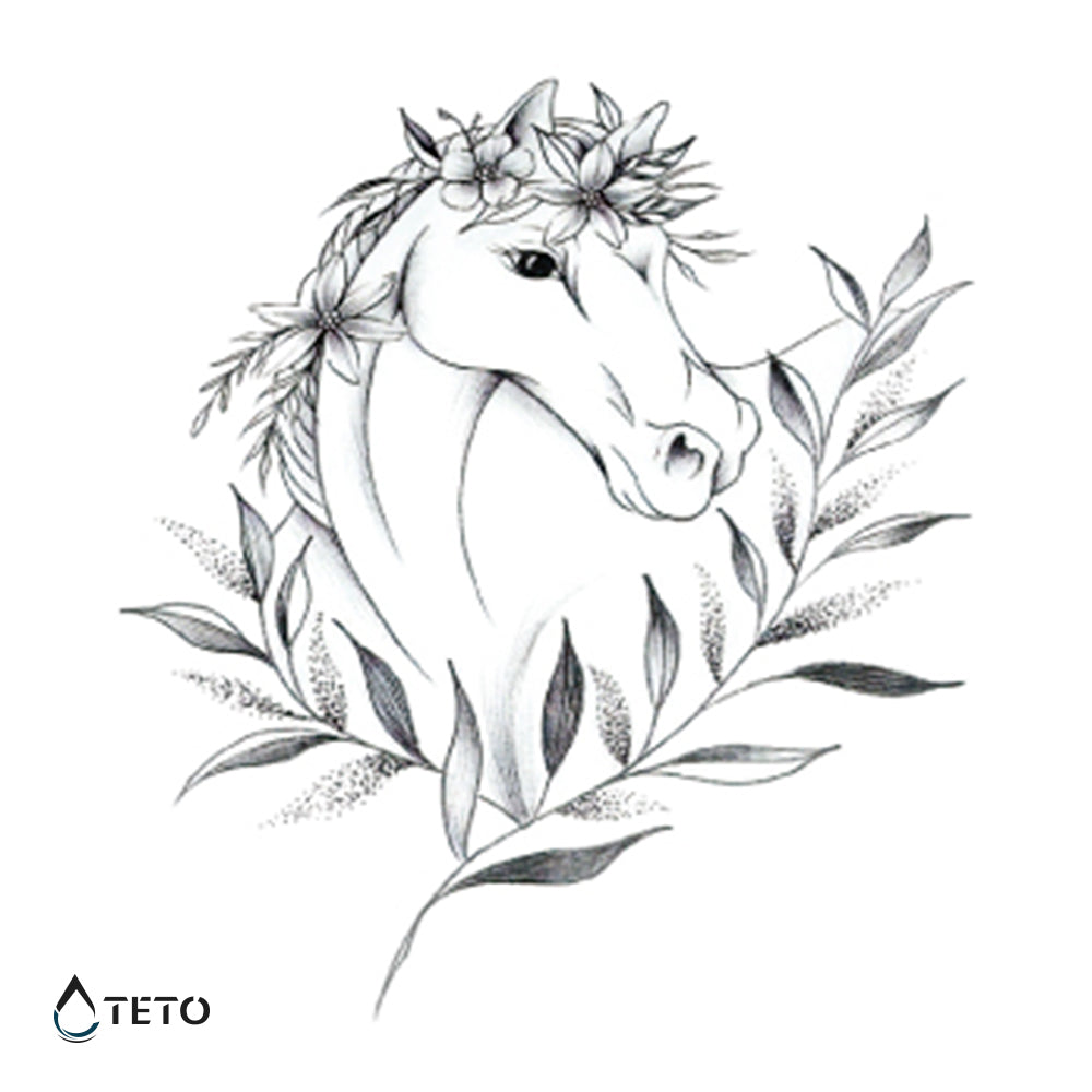 Caballo con flores - TETO - Tatuajes Temporales