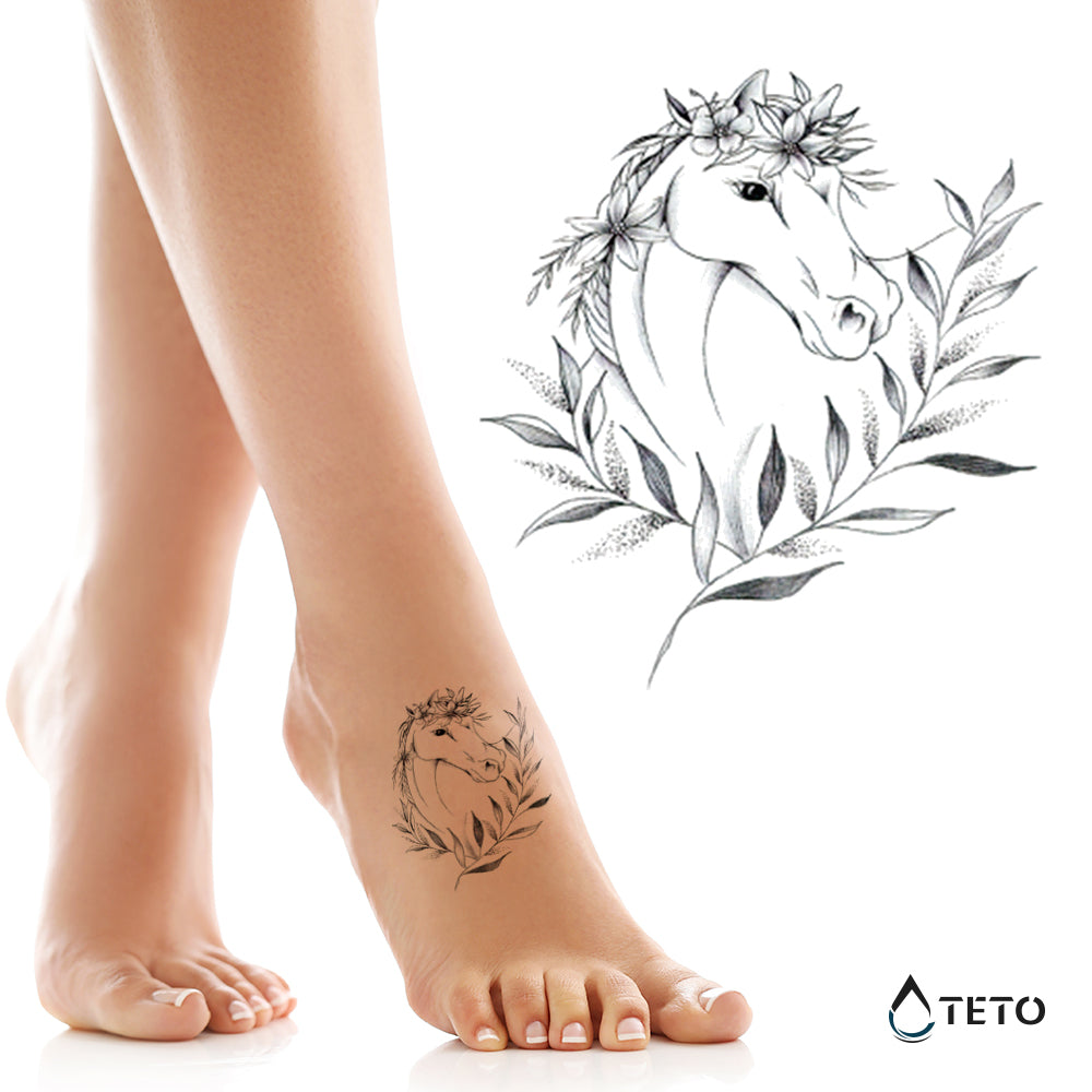 Caballo con flores - TETO - Tatuajes Temporales