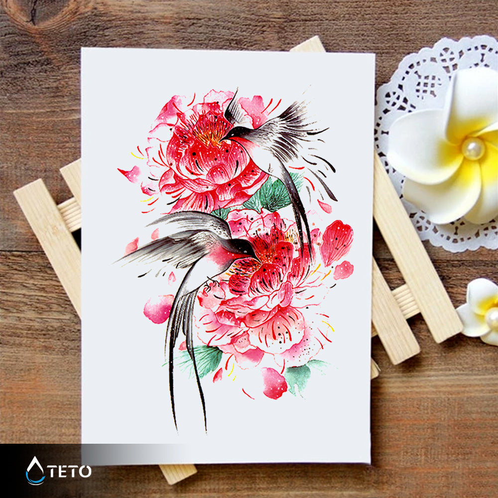 Colibríes con flores - TETO - Tatuajes Temporales