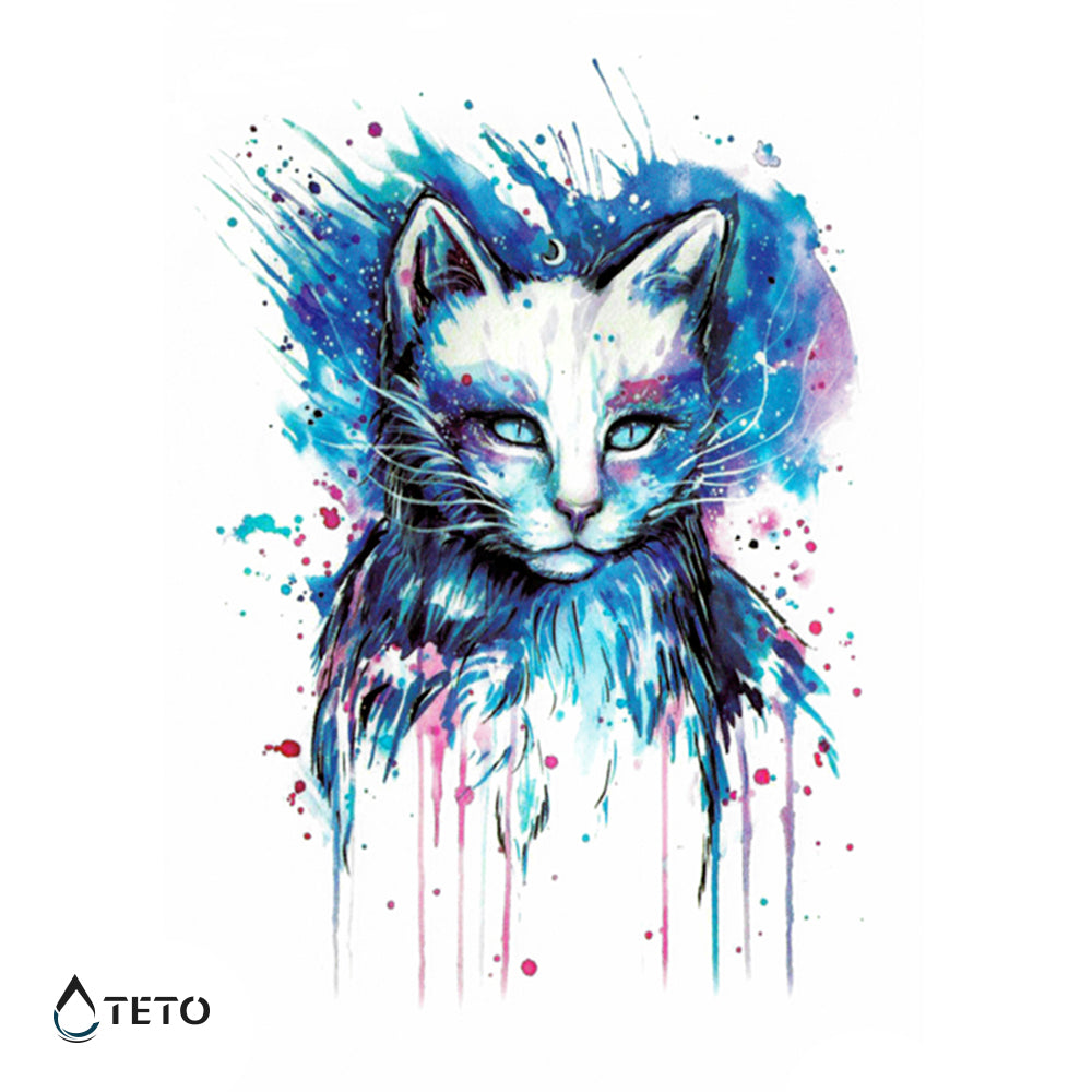 Gato colorido - TETO - Tatuajes Temporales