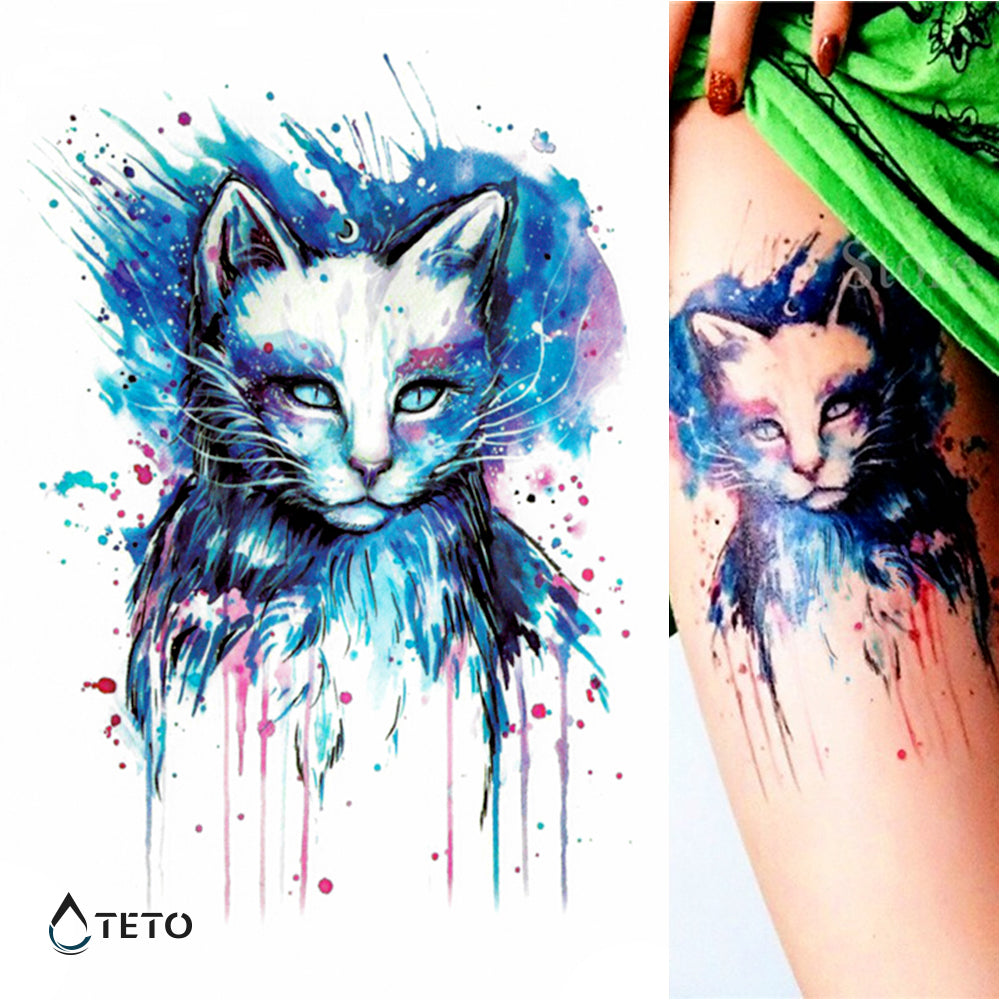 Gato colorido - TETO - Tatuajes Temporales