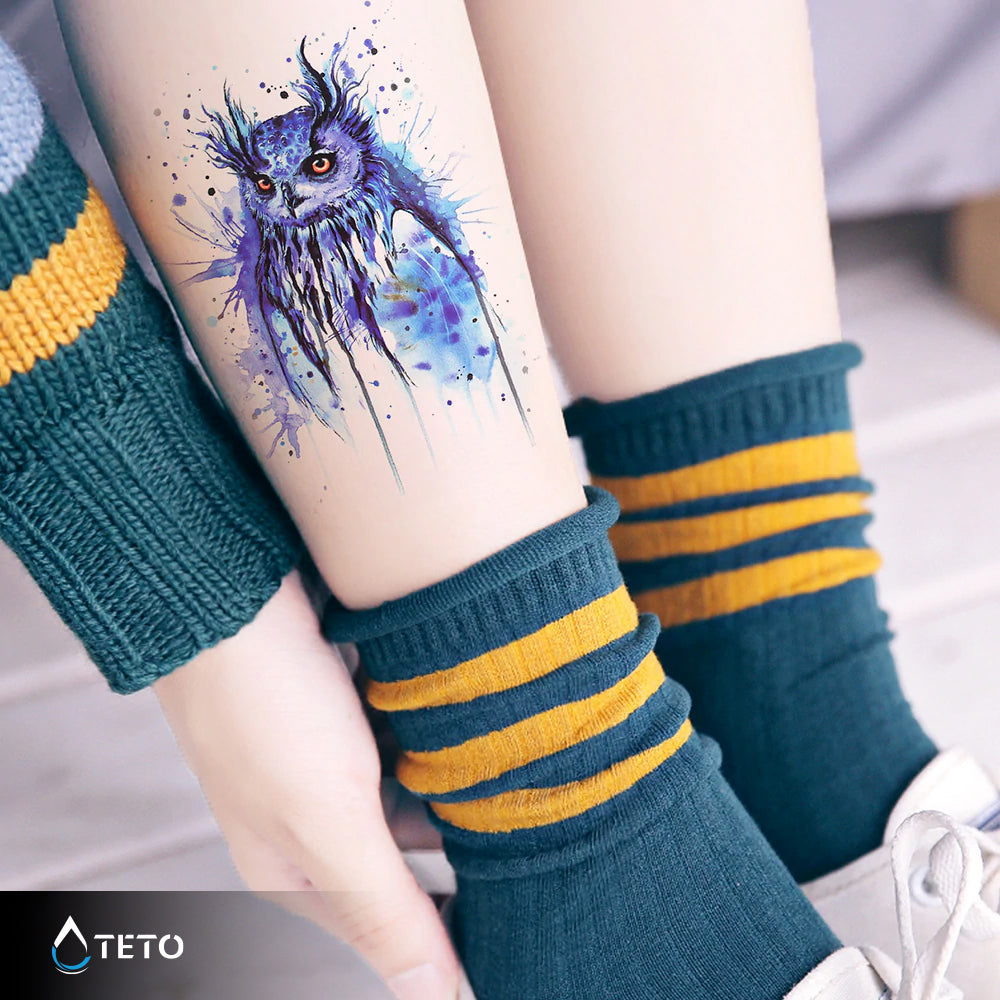 Búho azul - TETO - Tatuajes Temporales