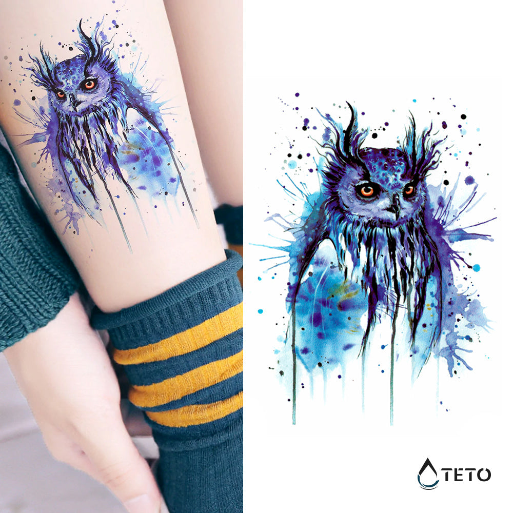 Búho azul - TETO - Tatuajes Temporales