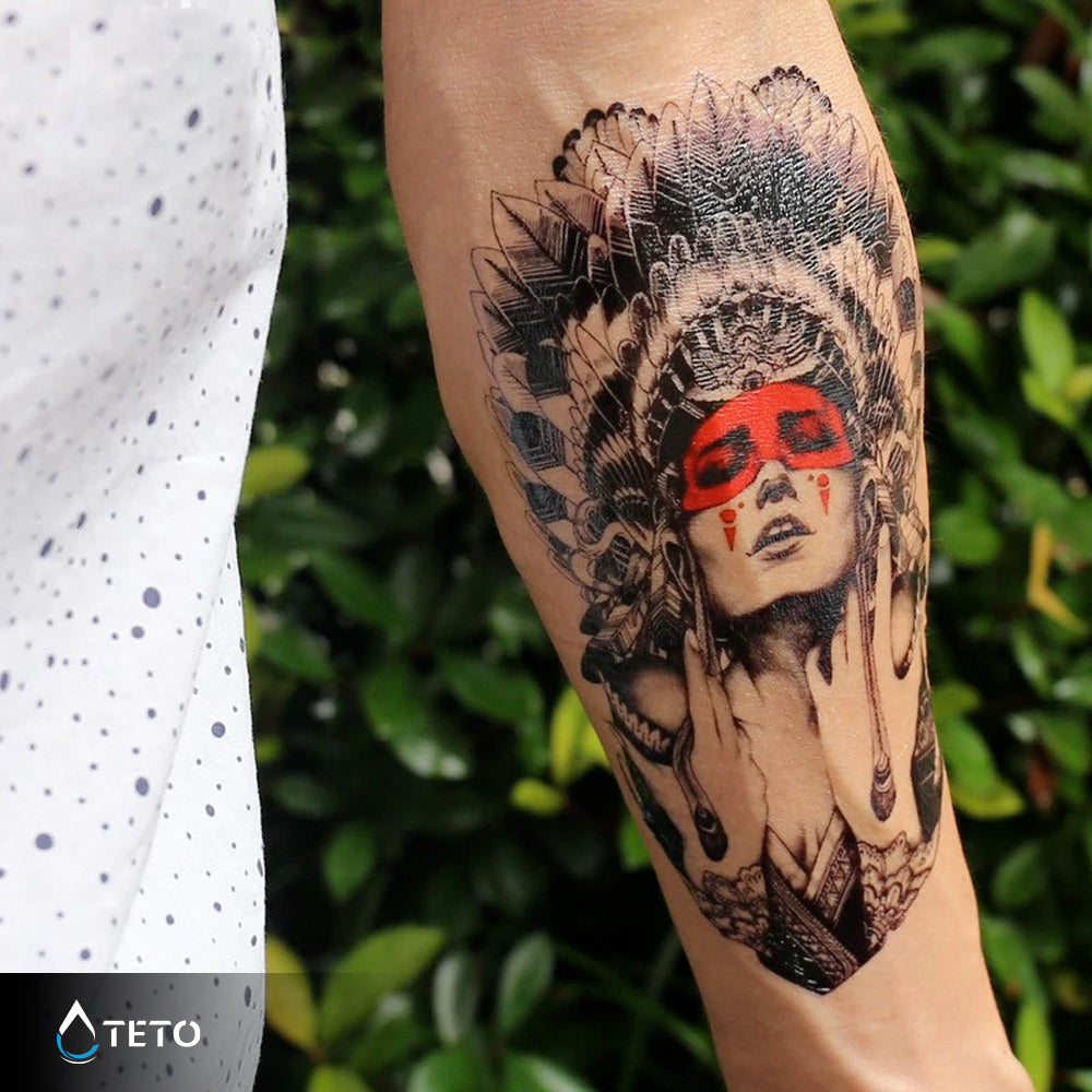 Retrato de una mujer nativa - TETO - Tatuajes Temporales