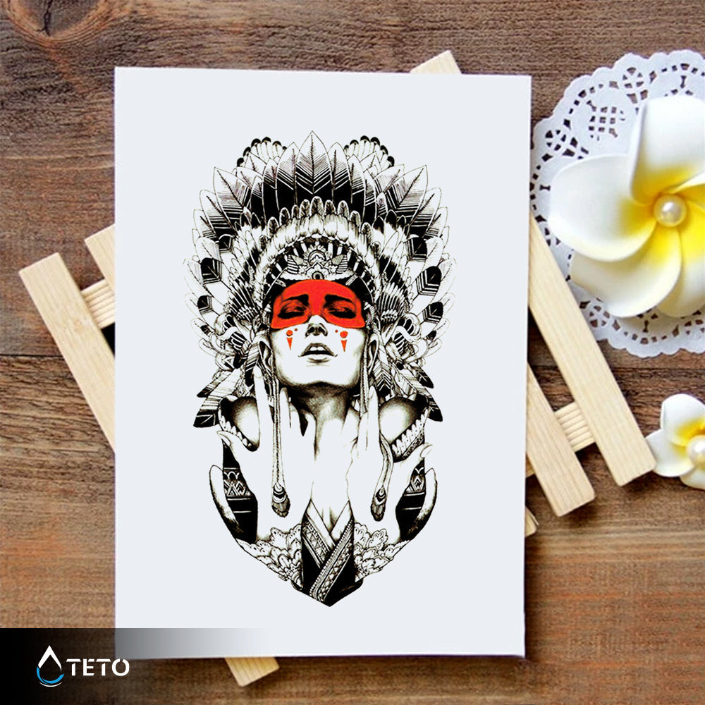 Retrato de una mujer nativa - TETO - Tatuajes Temporales