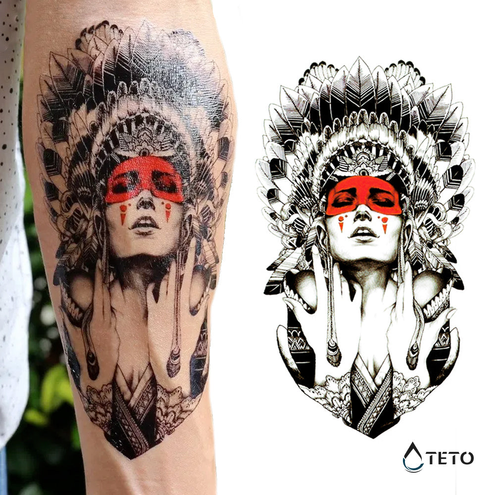 Retrato de una mujer nativa - TETO - Tatuajes Temporales