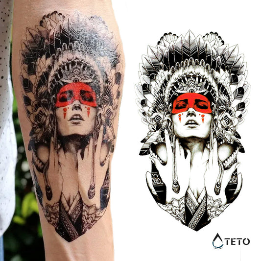 Retrato de una mujer nativa - TETO - Tatuajes Temporales