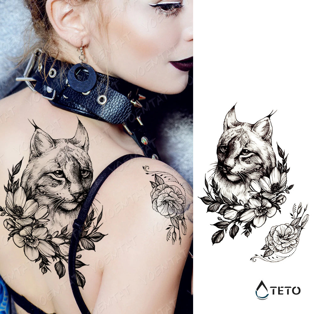 Lince con una flor - TETO - Tatuajes Temporales