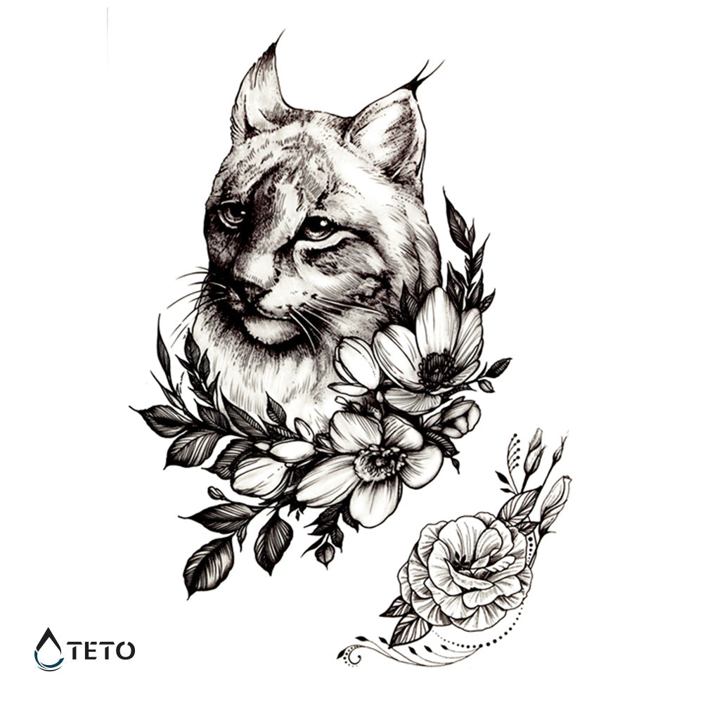Lince con una flor - TETO - Tatuajes Temporales