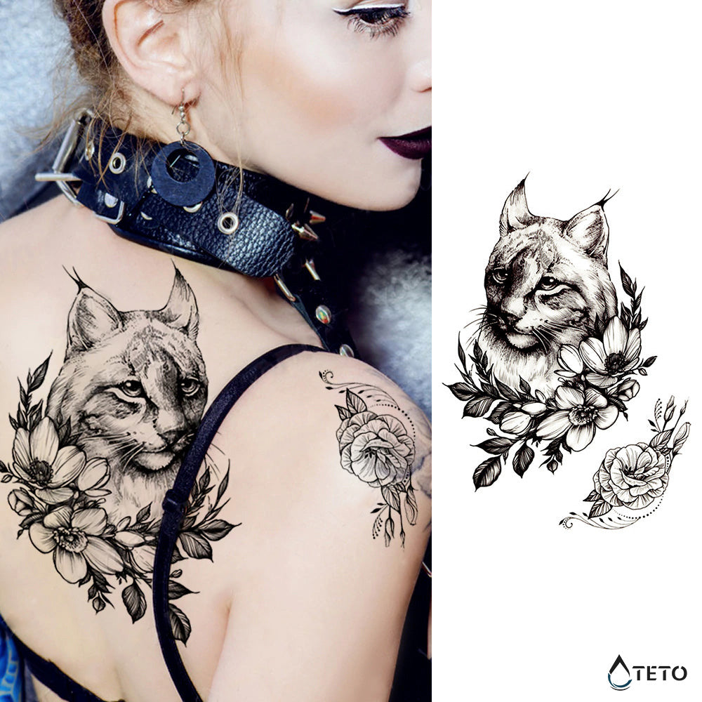 Lince con una flor - TETO - Tatuajes Temporales