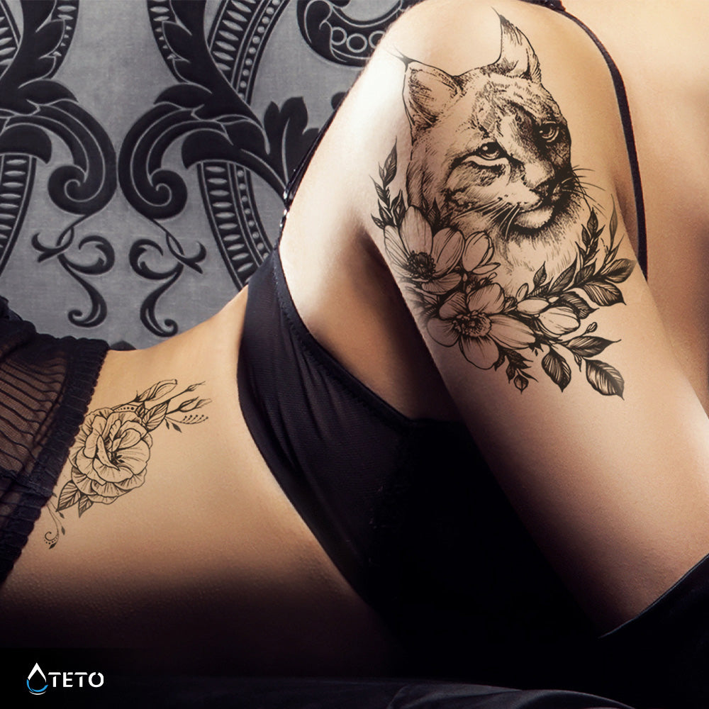 Lince con una flor - TETO - Tatuajes Temporales