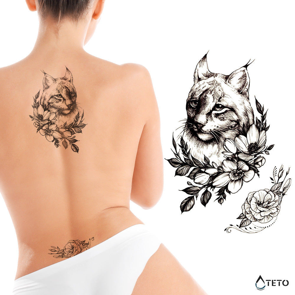 Lince con una flor - TETO - Tatuajes Temporales