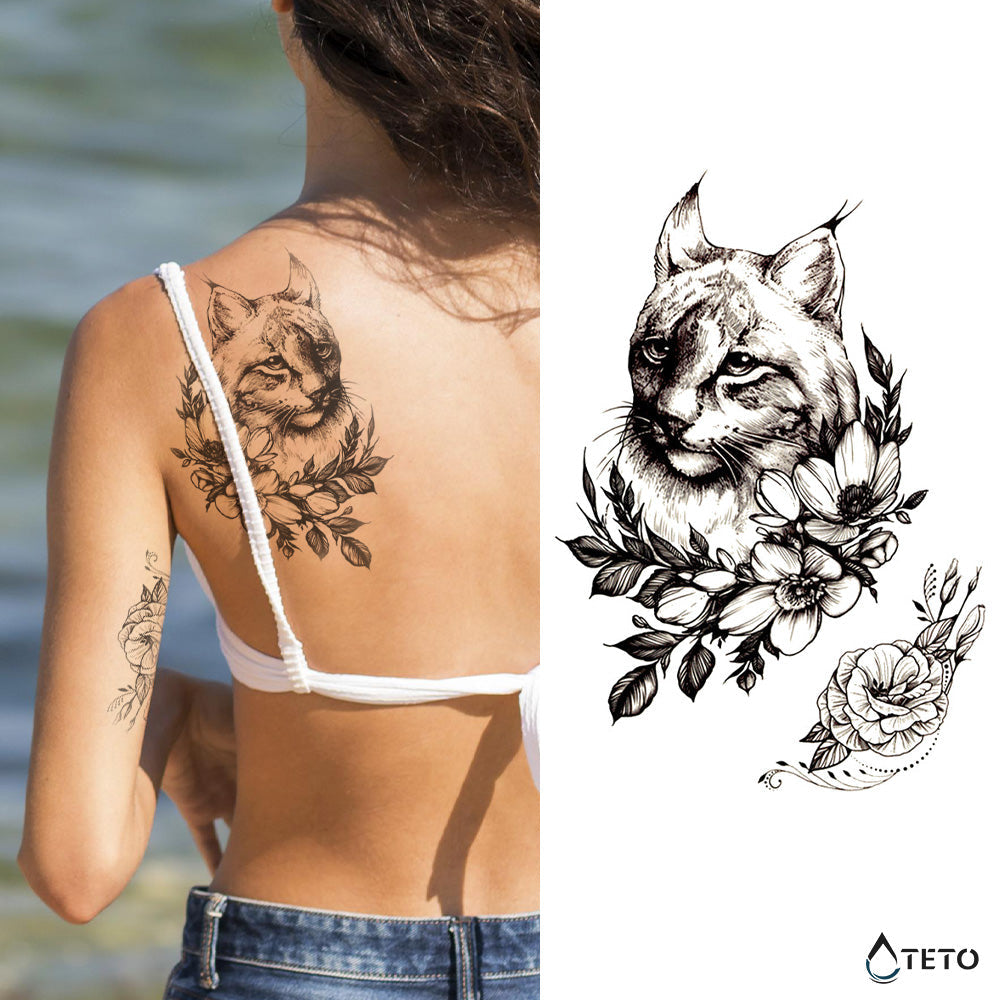 Lince con una flor - TETO - Tatuajes Temporales