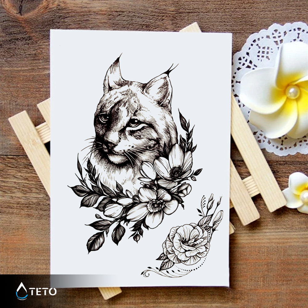Lince con una flor - TETO - Tatuajes Temporales