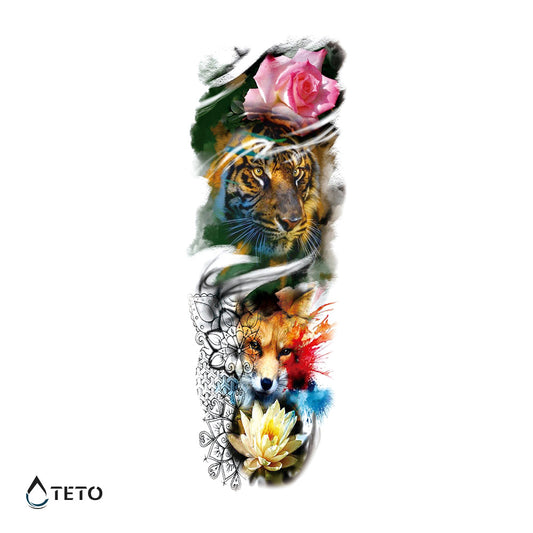 Tigre, zorro, flores - Tatuajes Temporales TETO