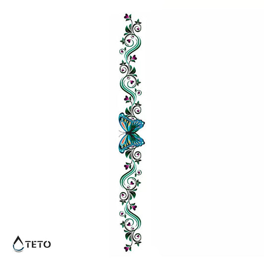 Mariposa y flores - liga, pulsera - Tatuajes Temporales TETO