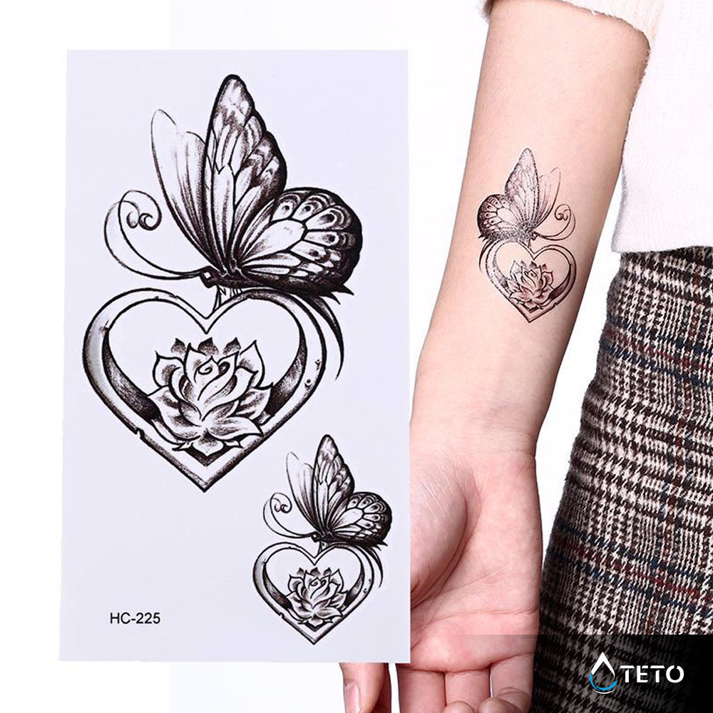 Mariposa en un corazón - set - TETO - Tatuajes Temporales
