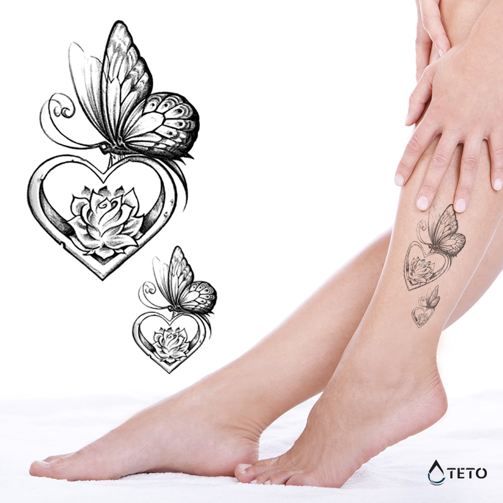 Mariposa en un corazón - set - TETO - Tatuajes Temporales