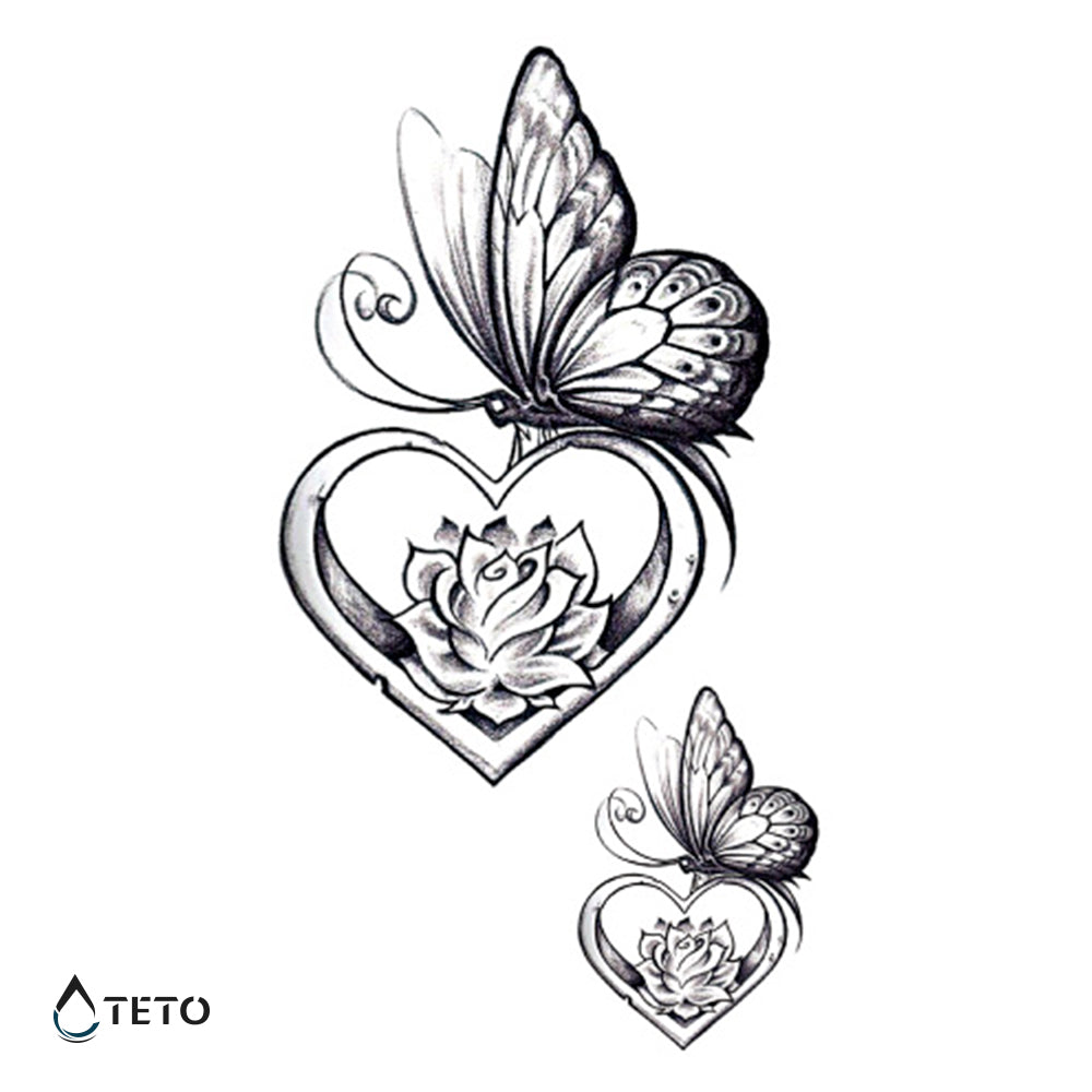 Mariposa en un corazón - set - TETO - Tatuajes Temporales