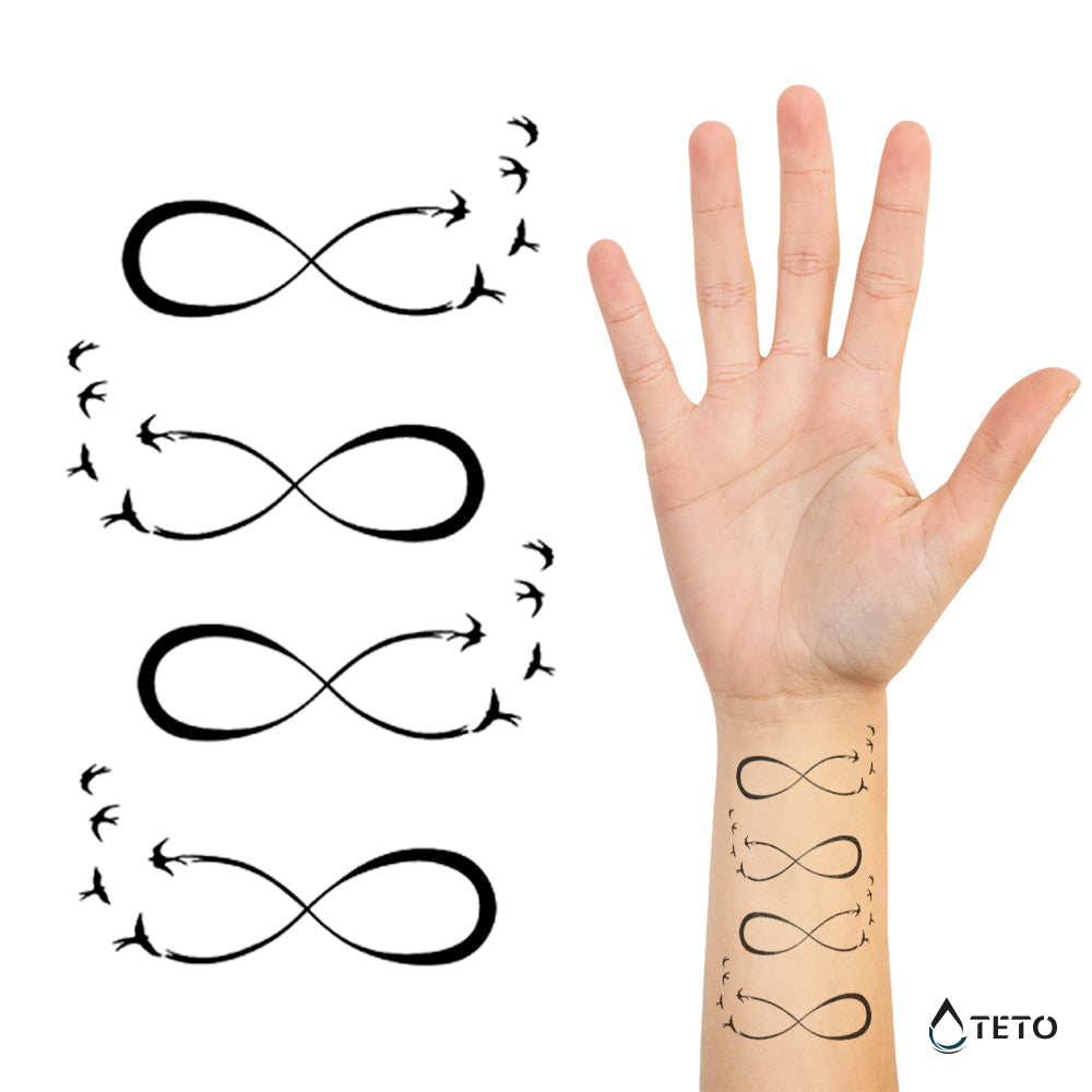Infinito con pájaros – set - TETO - Tatuajes Temporales