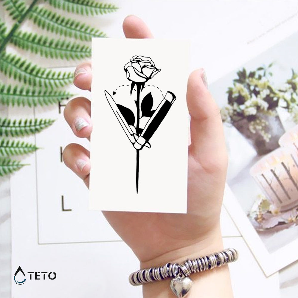 Navaja, corazón y rosa - TETO - Tatuajes Temporales