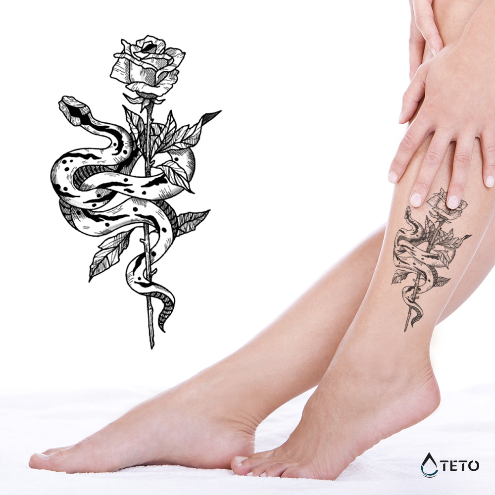 Serpiente con una rosa - TETO - Tatuajes Temporales