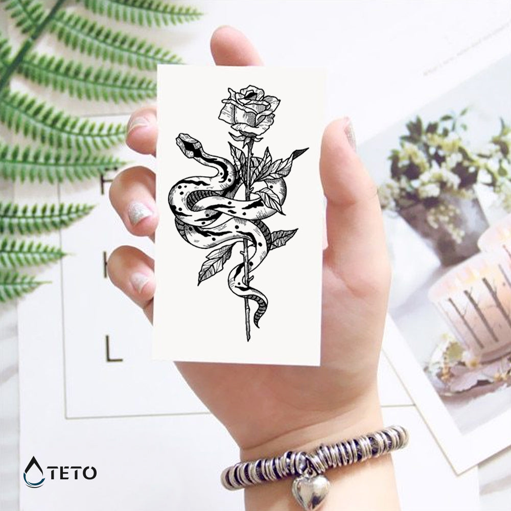 Serpiente con una rosa - TETO - Tatuajes Temporales