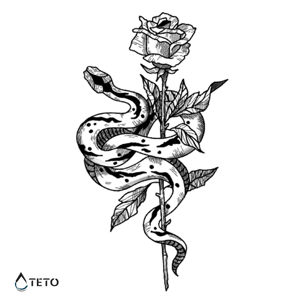 Serpiente con una rosa - TETO - Tatuajes Temporales