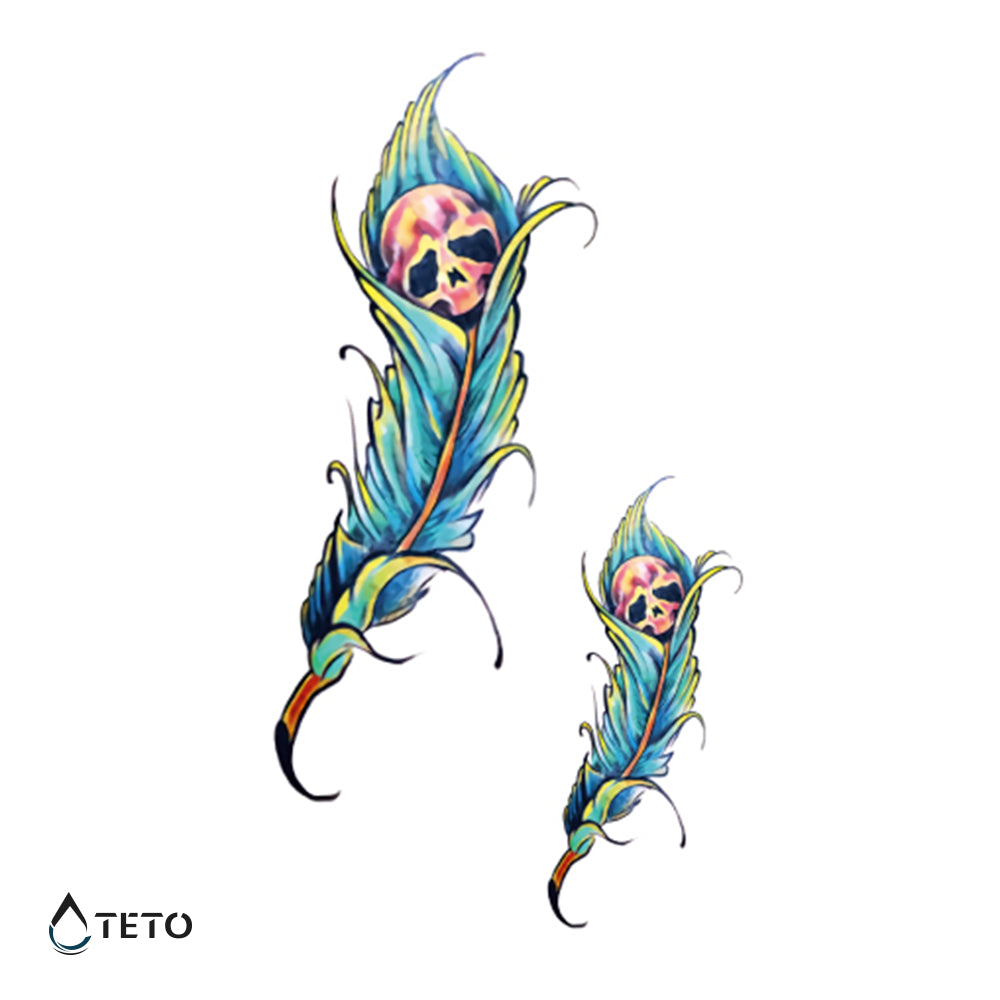Pluma de calavera - set - TETO - Tatuajes Temporales