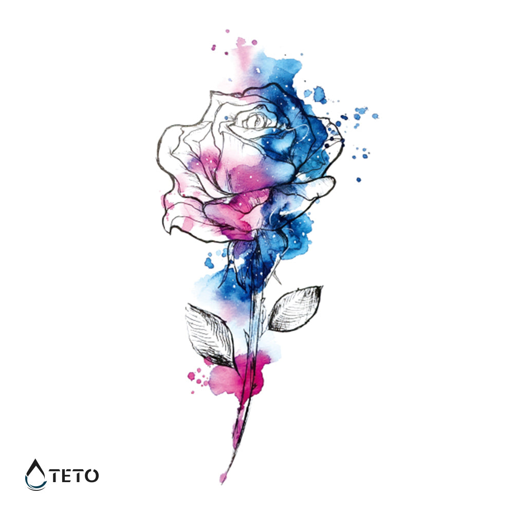 Rosa en acuarela - TETO - Tatuajes Temporales