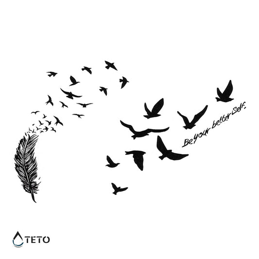 Bolígrafo con pájaros y texto - Tatuajes Temporales TETO