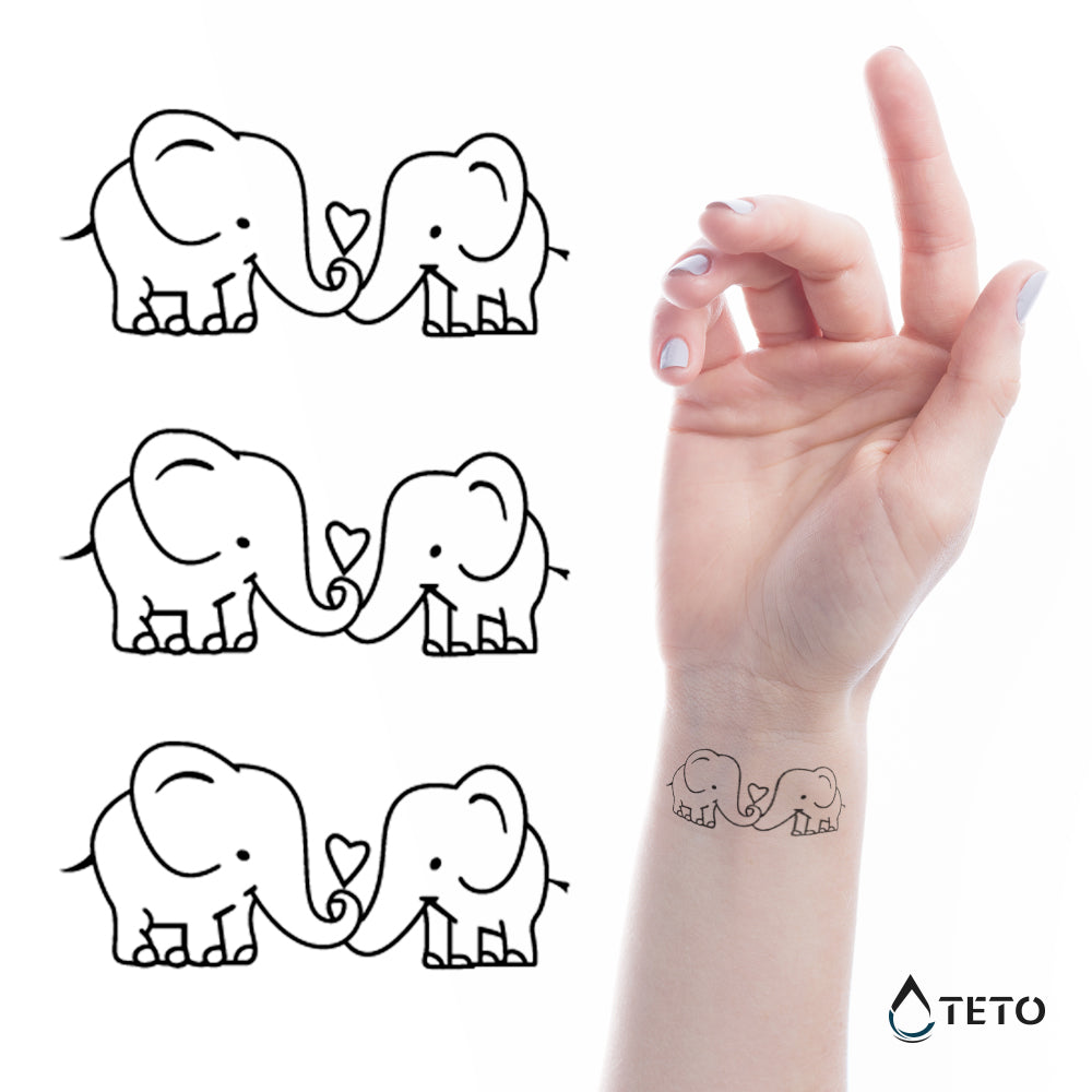 Elefantes enamorados – set - TETO - Tatuajes Temporales