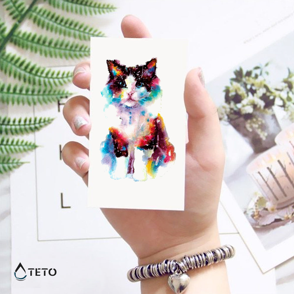 Gato en acuarela - TETO - Tatuajes Temporales