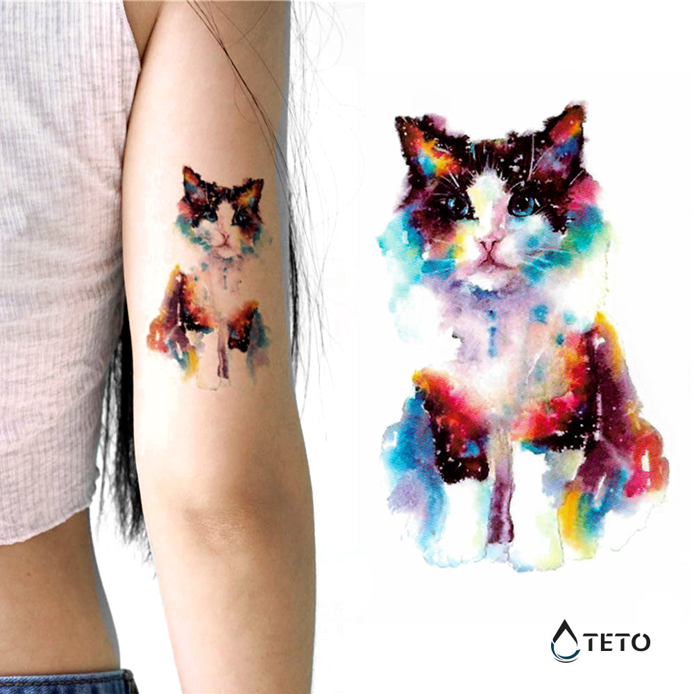 Gato en acuarela - TETO - Tatuajes Temporales