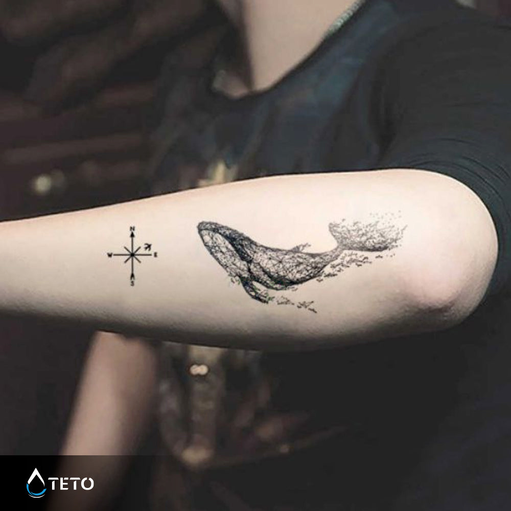 Ballena y brújula - TETO - Tatuajes Temporales