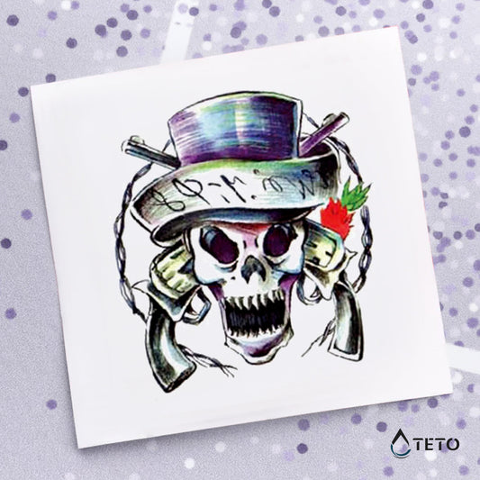Calavera con pistolas - TETO - Tatuajes Temporales