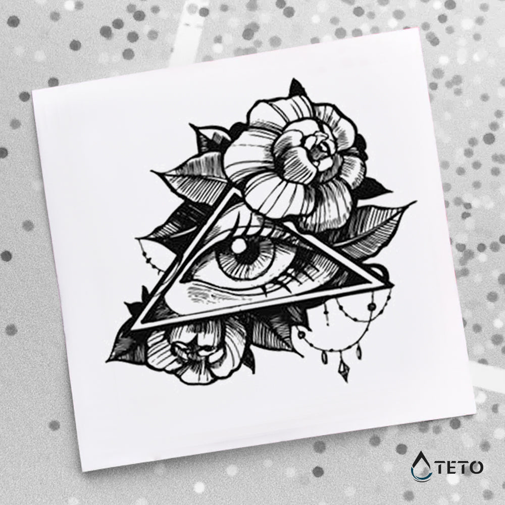 Ojo en un triángulo con rosas - TETO - Tatuajes Temporales