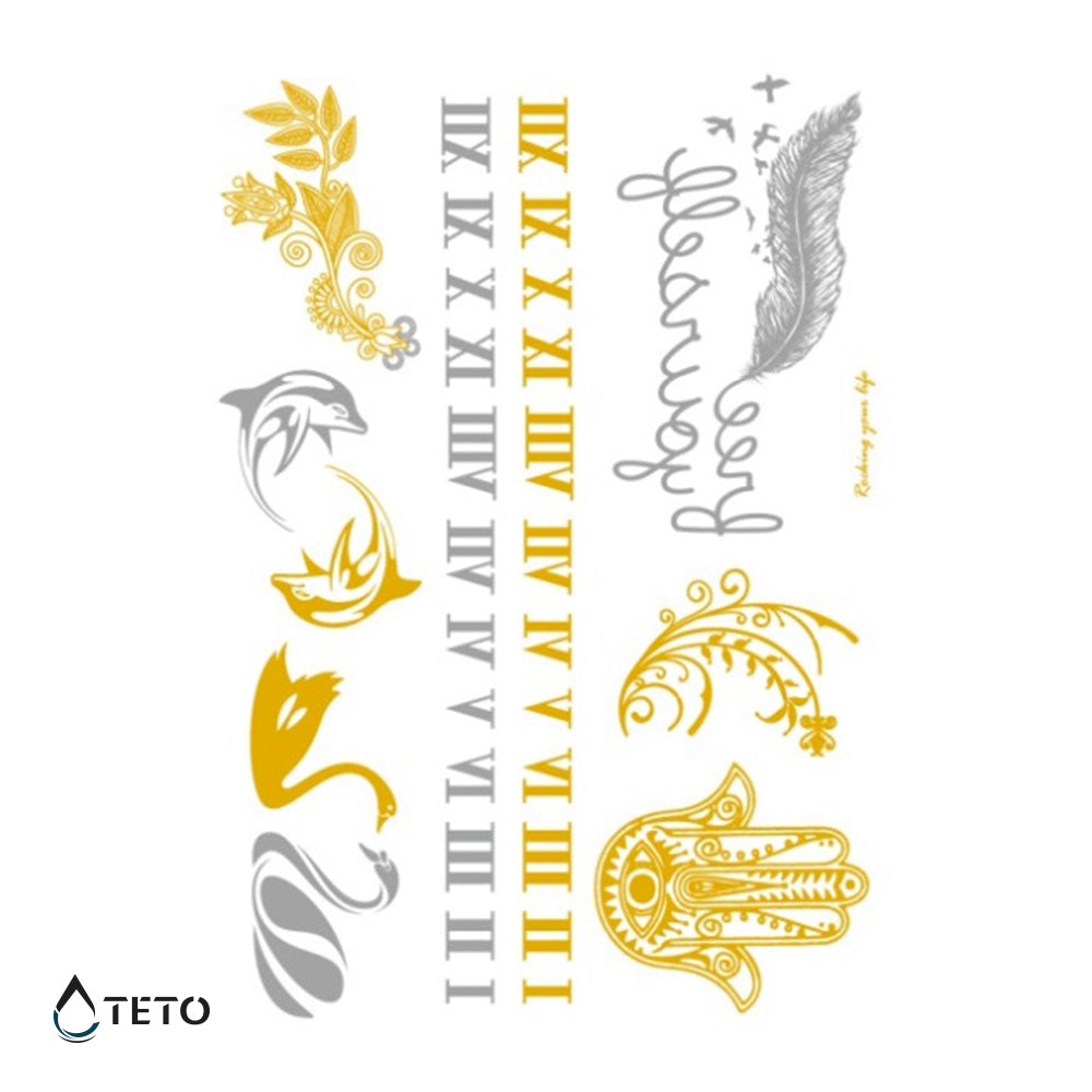 Números, plumas y animales - set - TETO - Tatuajes Temporales