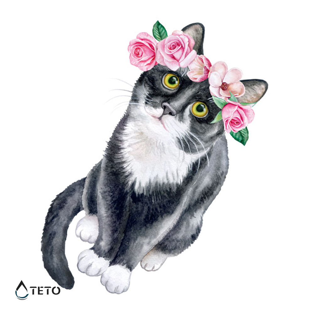 Gato con flores - TETO - Tatuajes Temporales