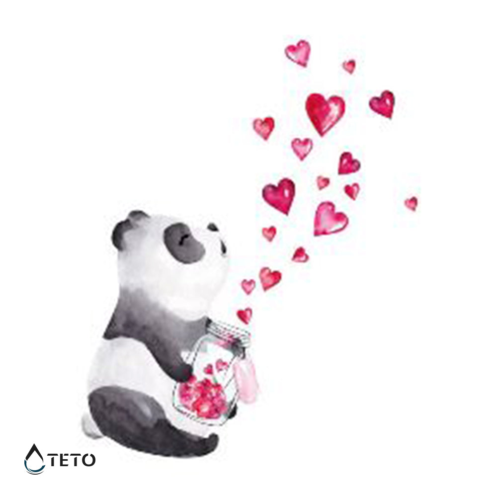 Panda con corazones - TETO - Tatuajes Temporales