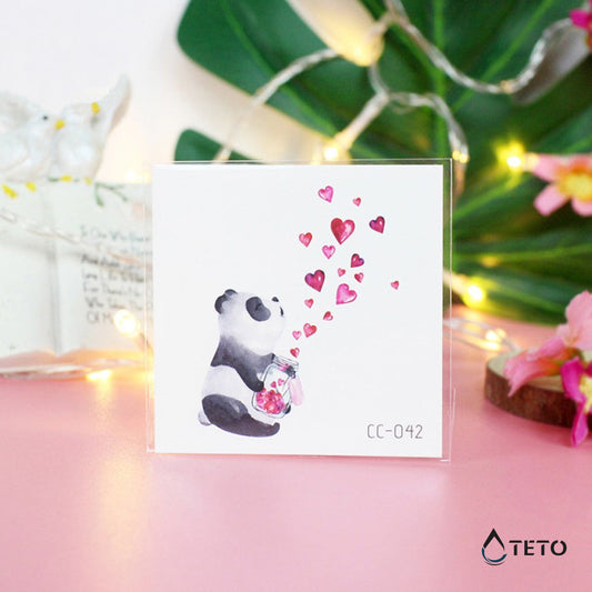 Panda con corazones - TETO - Tatuajes Temporales