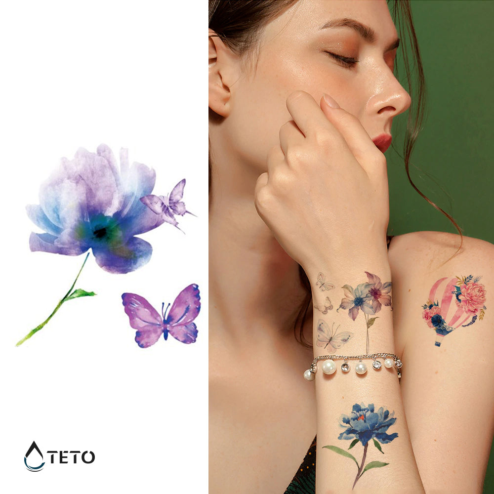 Flor y mariposa - set - TETO - Tatuajes Temporales