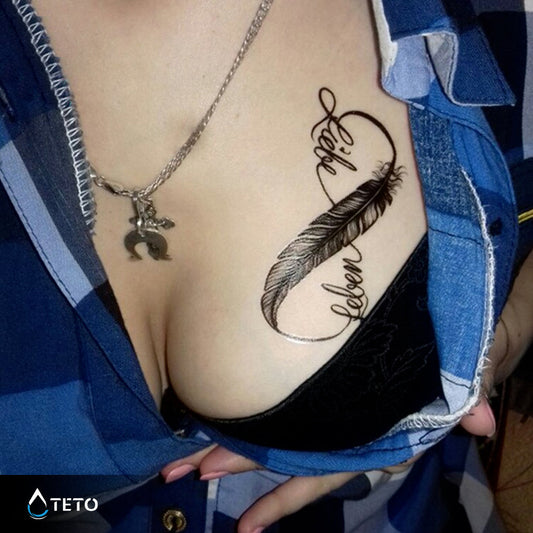 Infinito con pluma - TETO - Tatuajes Temporales