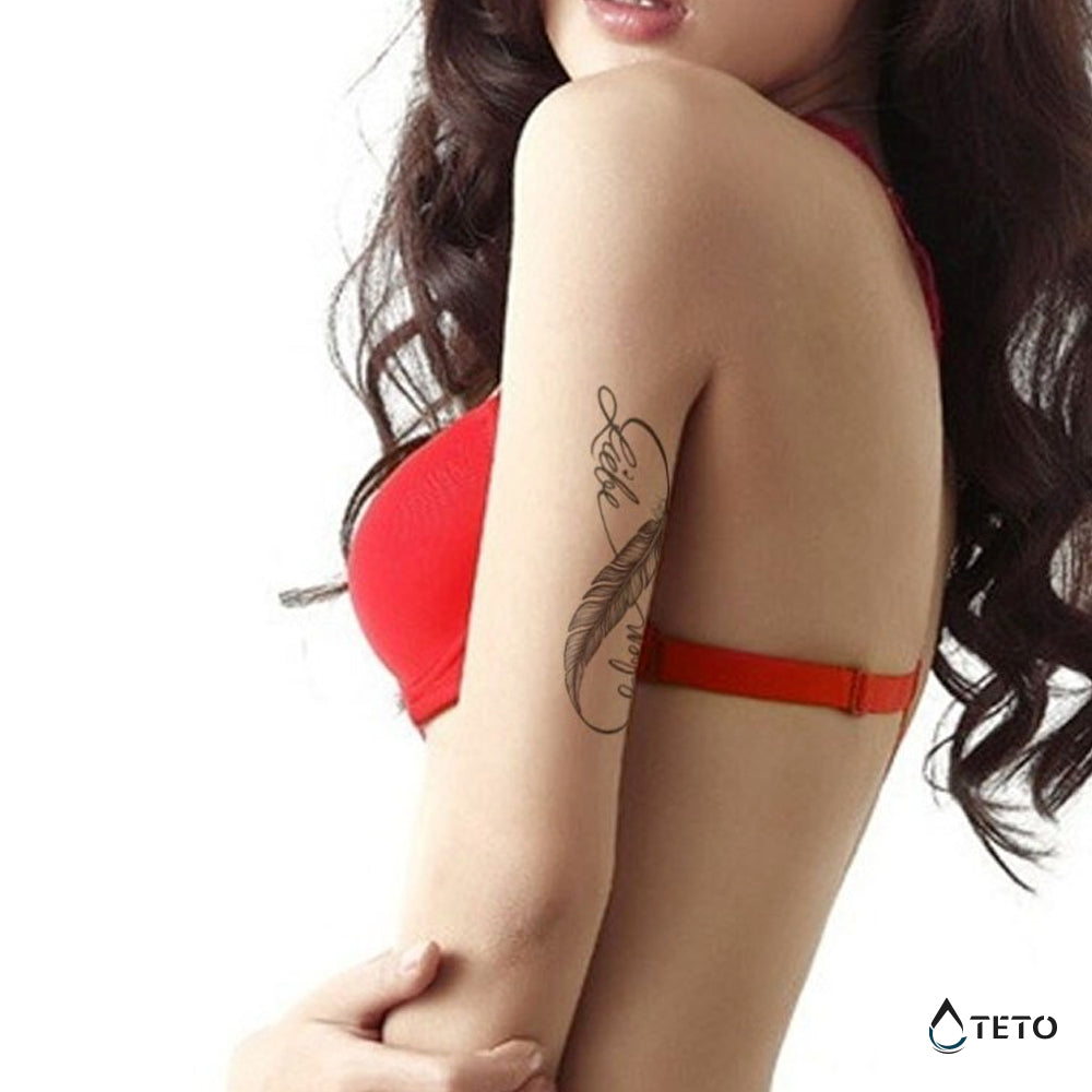 Infinito con pluma - TETO - Tatuajes Temporales