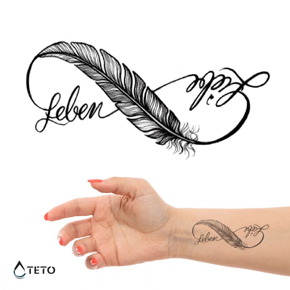 Infinito con pluma - TETO - Tatuajes Temporales