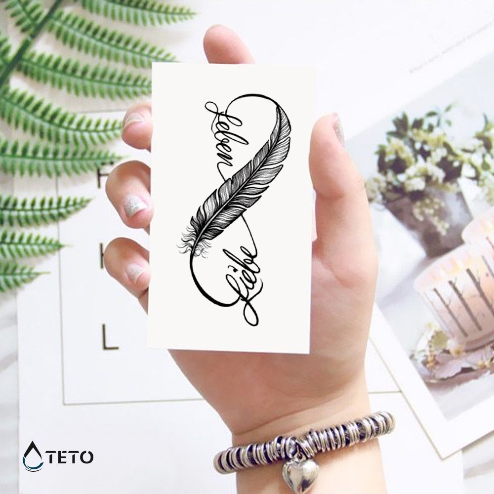 Infinito con pluma - TETO - Tatuajes Temporales