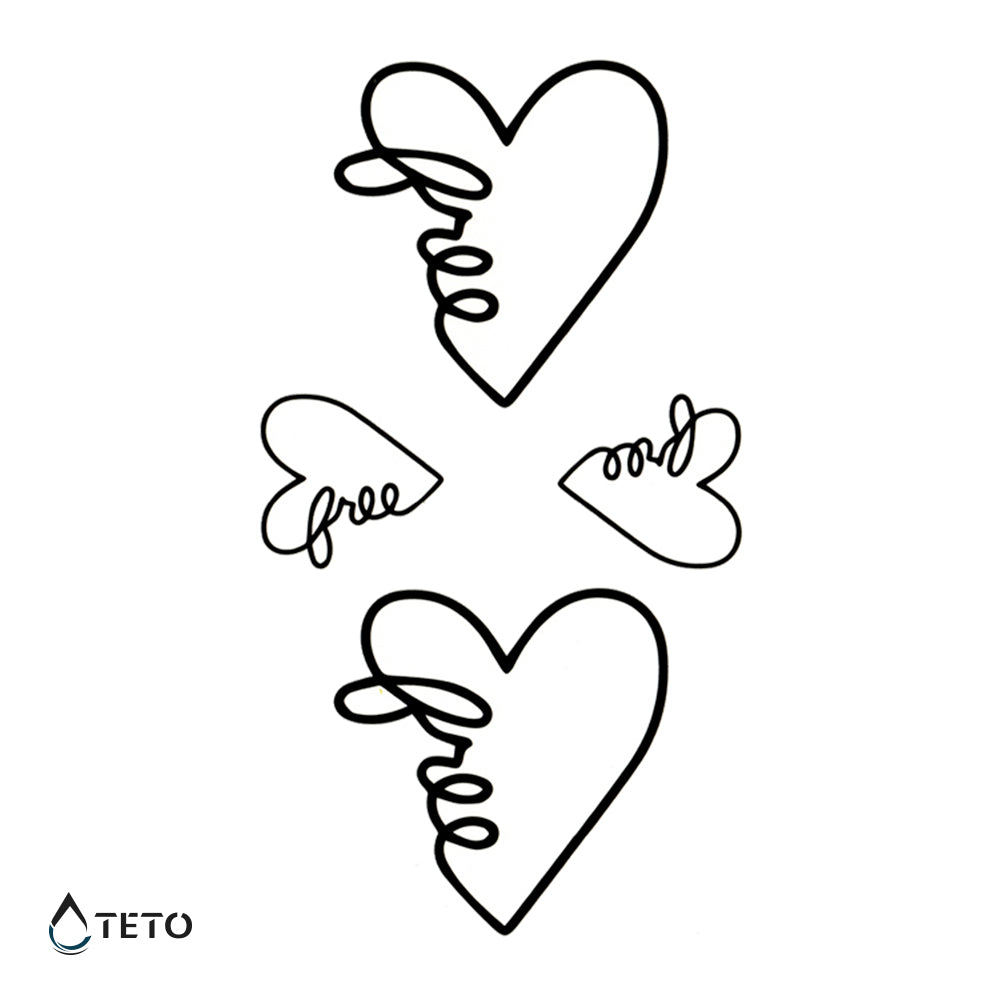 Corazón con texto único - set - Tatuajes Temporales TETO
